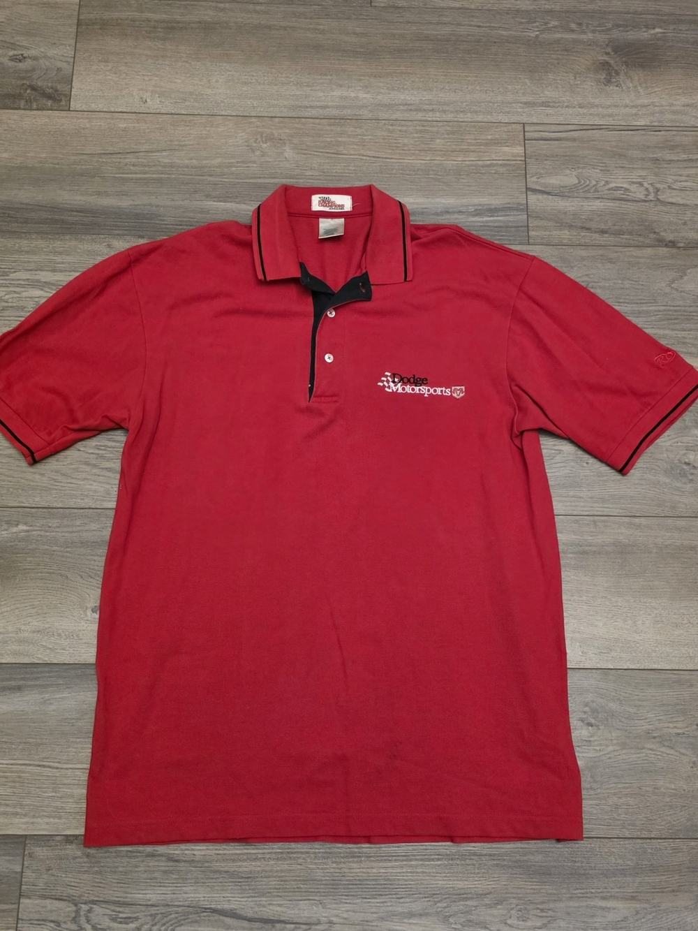 Vintage Dodge Motorsports Embroidered Racing Polo Shirt Red Black Size Large